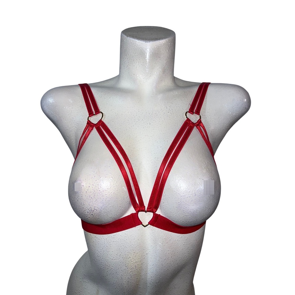 Mapale Red Strappy Cage Heart Bralette Lingerie 8907 Womens SM